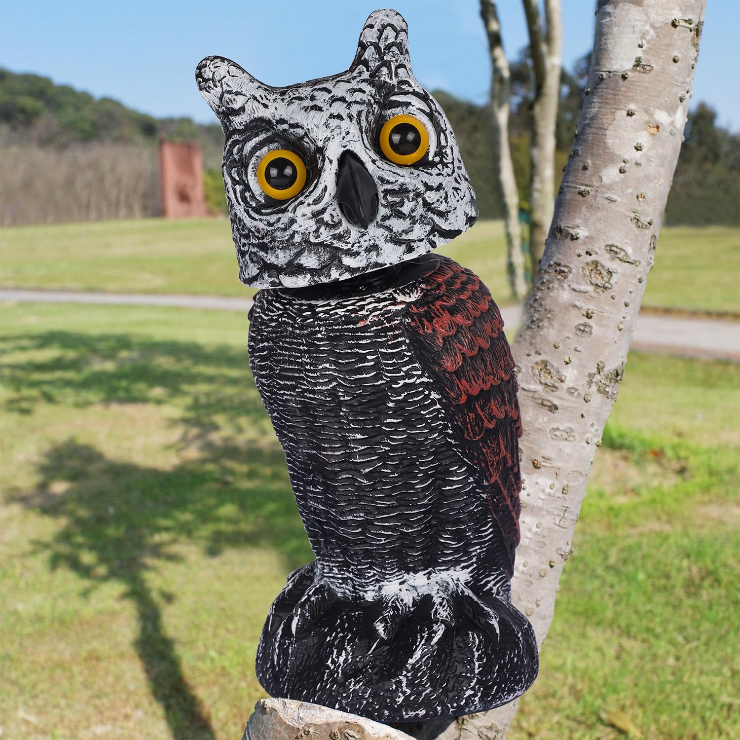 Hausse Horned Owl Decoy in outdoor patio decor