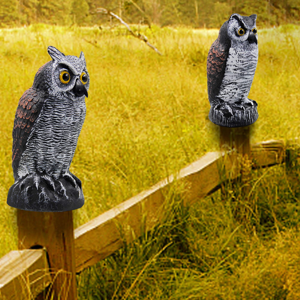 Hausse Horned Owl Decoy set on garden patio