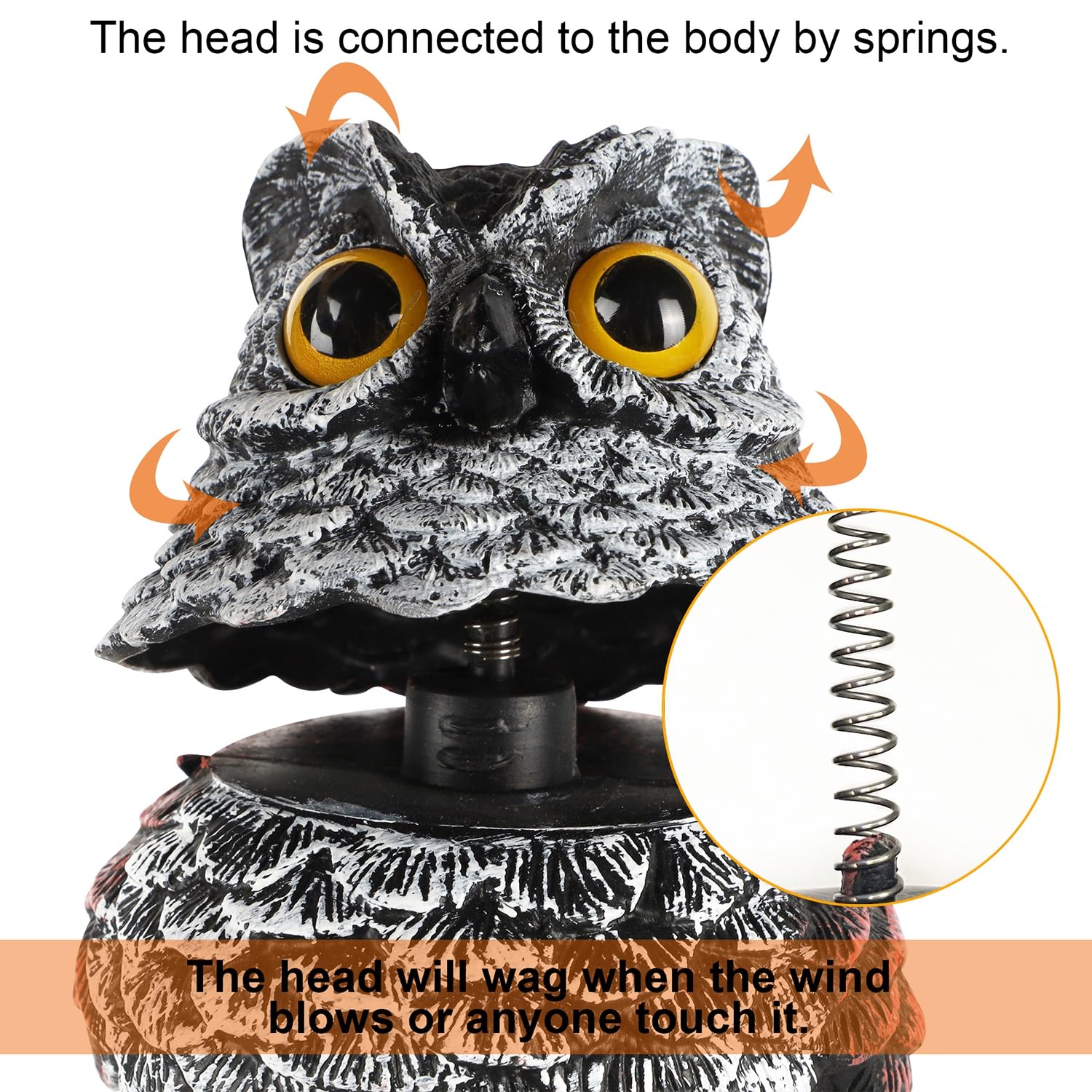 Hausse owl decoys placed in a garden setting