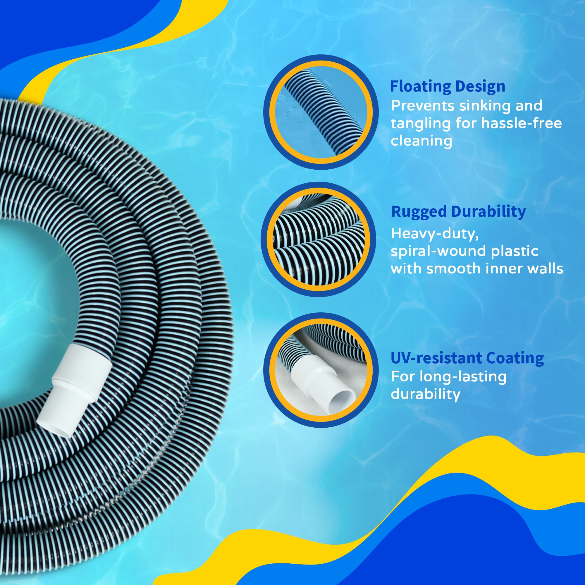 Haviland 18 ft Pool Vacuum Hose in use with pool vacuum