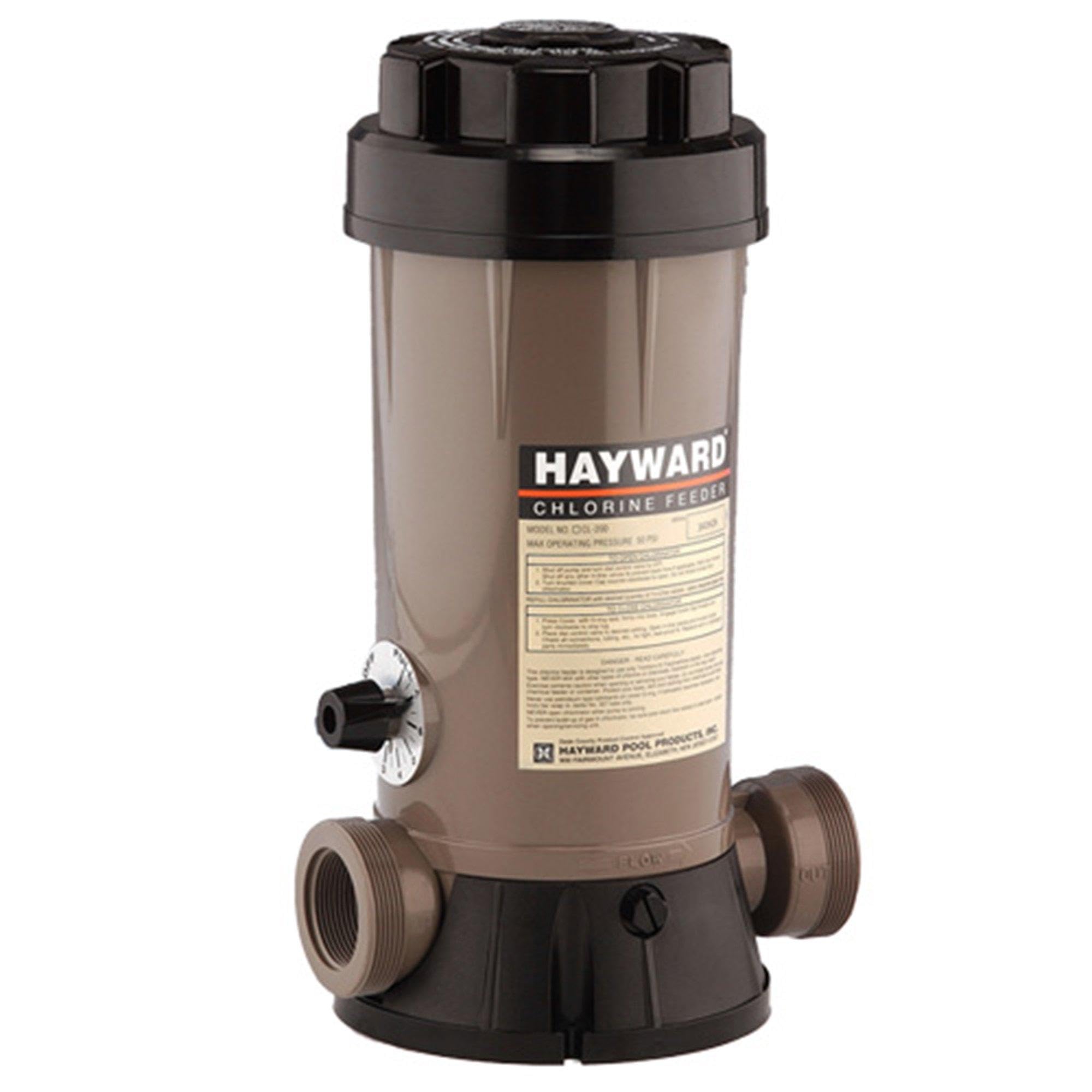 Hayward CL200EF In-Line Automatic Chlorine Feeder front view with adjustable control dial