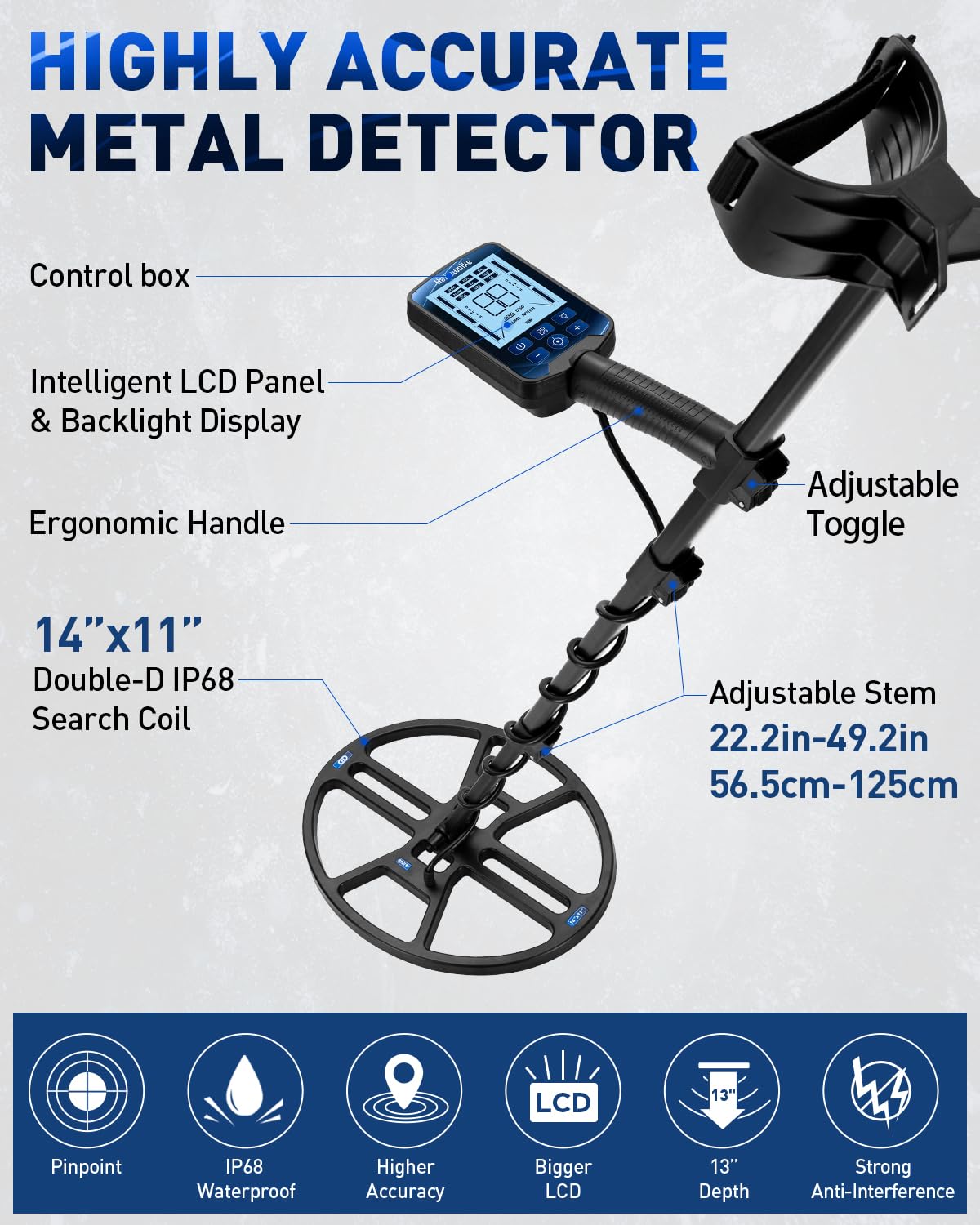 Hazlewolke metal detector displaying settings on LCD