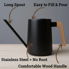 HB Design Co. Metal Watering Can side view with real wood handle