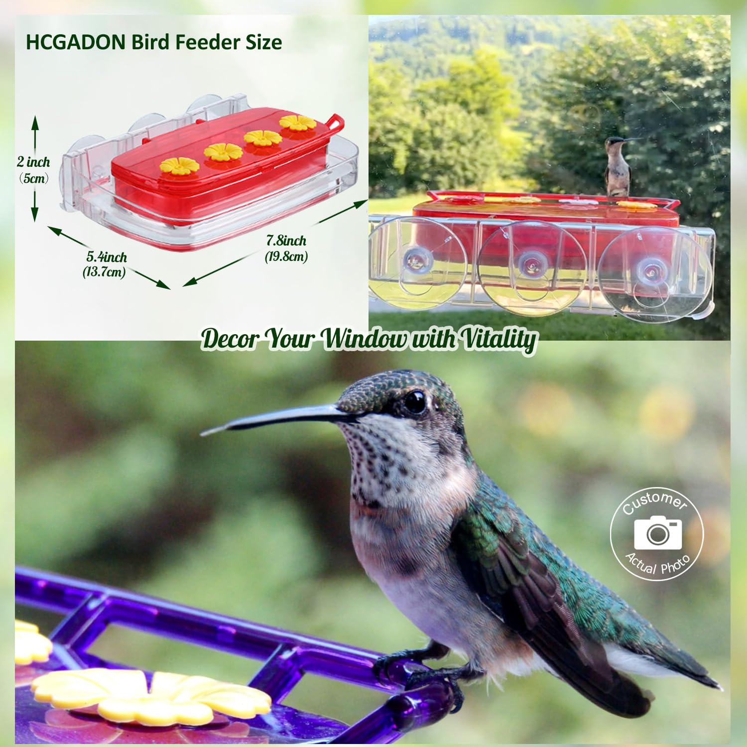HCGADON hummingbird feeder filled with nectar and ready for use