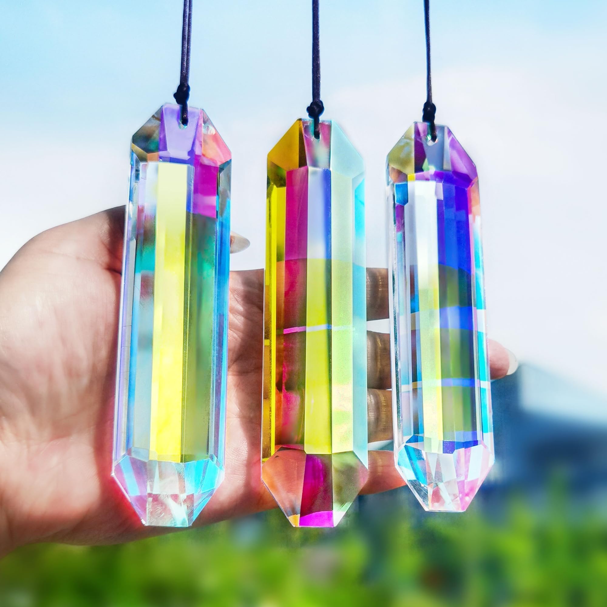 HDCRYSTALGIFTS 3 Pack 5 inch Large Crystal Prisms Suncatcher front view