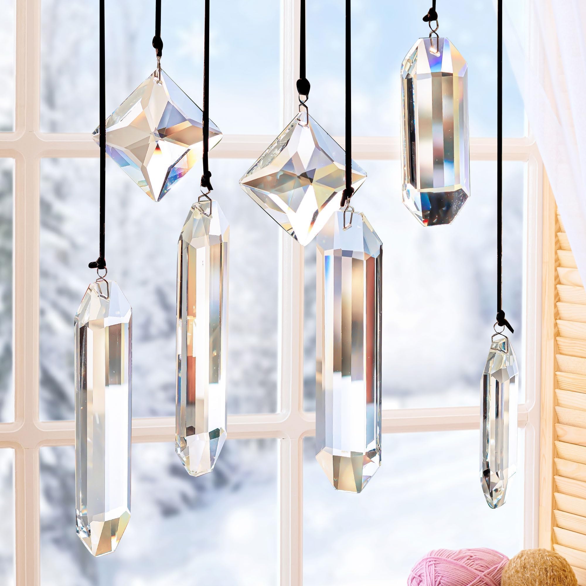 HDCRYSTALGIFTS Clear Crystal Prisms reflecting light in a kitchen