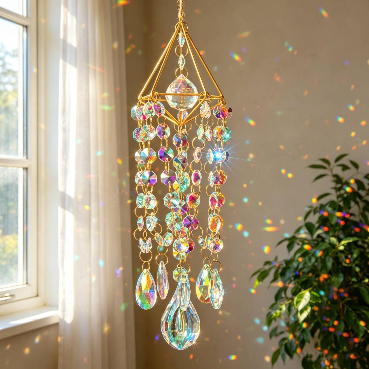 HDCRYSTALGIFTS Crystal Suncatcher front view with colorful prisms