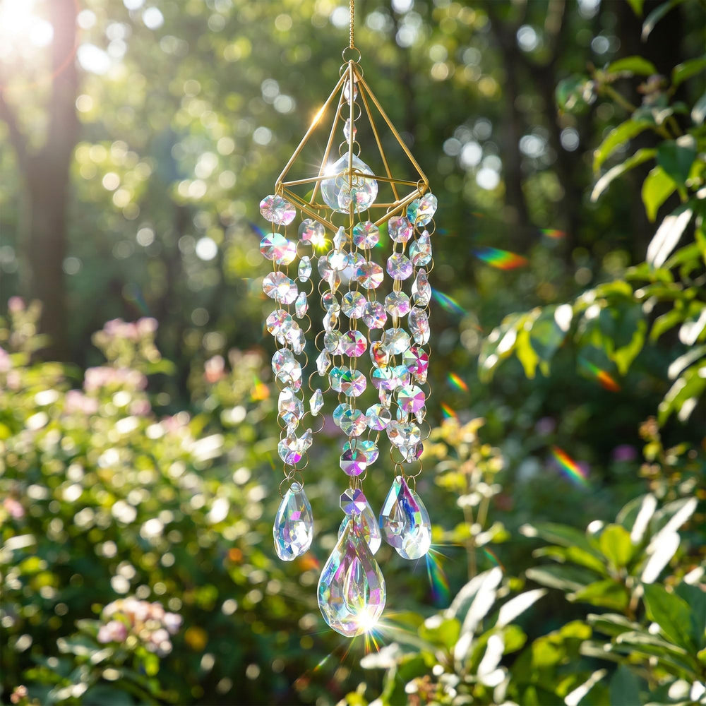 HDCRYSTALGIFTS Crystal Suncatcher hanging in a garden setting