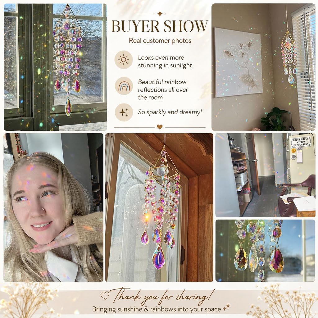 HDCRYSTALGIFTS Crystal Suncatcher with colorful reflections on a wall