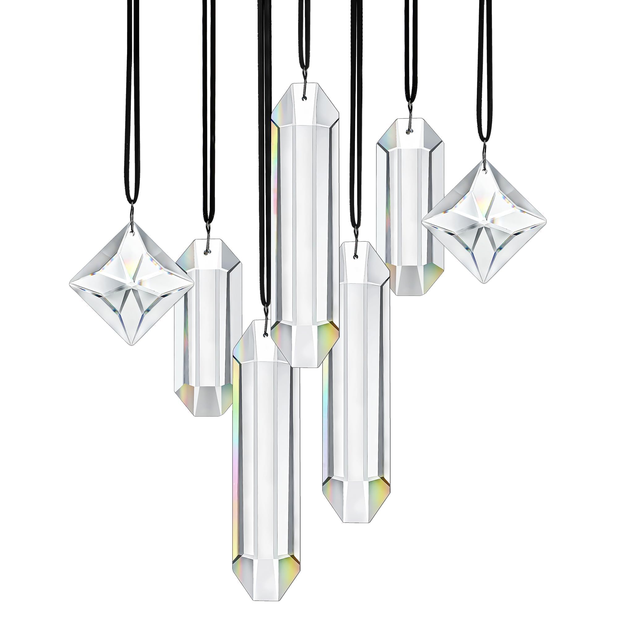 HDCRYSTALGIFTS Set of 7 Clear Crystal Prisms Suncatchers in packaging