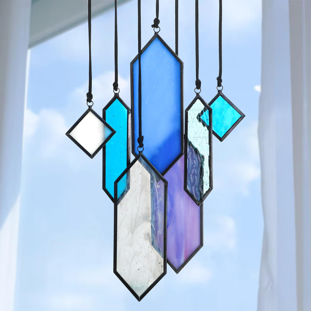 HDCRYSTALGIFTS Stained Glass Suncatchers Set of 7 in Blue