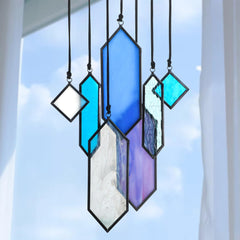 HDCRYSTALGIFTS Stained Glass Suncatchers Set of 7 in Blue