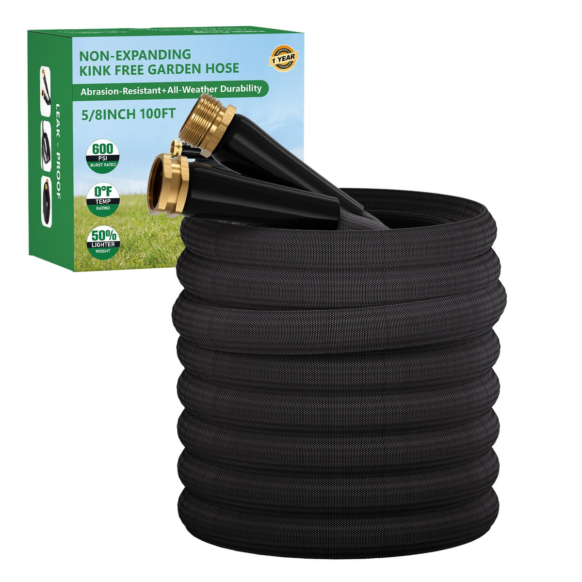 HDKing 100FT garden hose black model side view