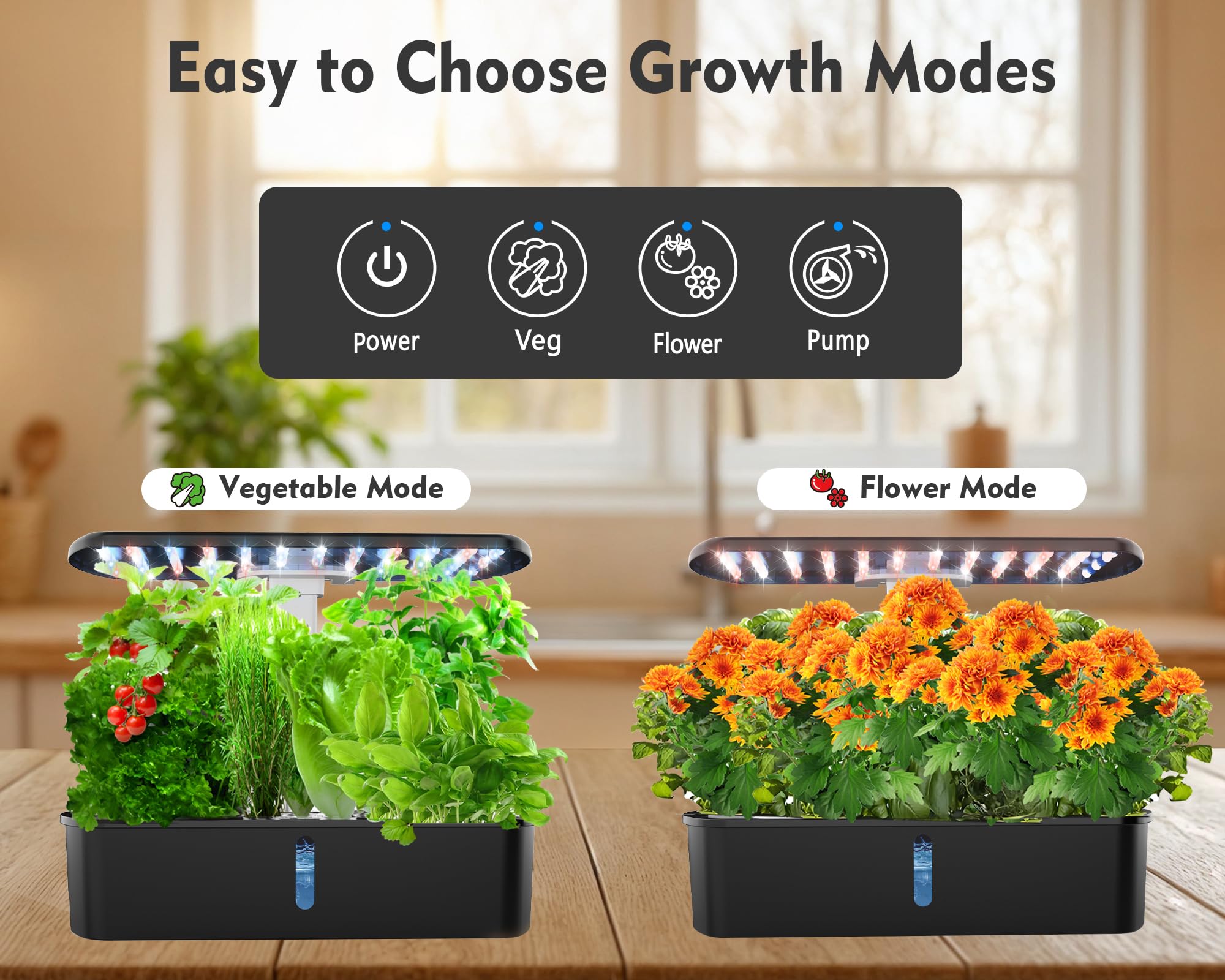hdroor Hydroponics Growing System Kit in a modern kitchen setting