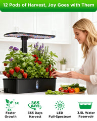 hdroor Hydroponics Growing System Kit showing full-spectrum LED light