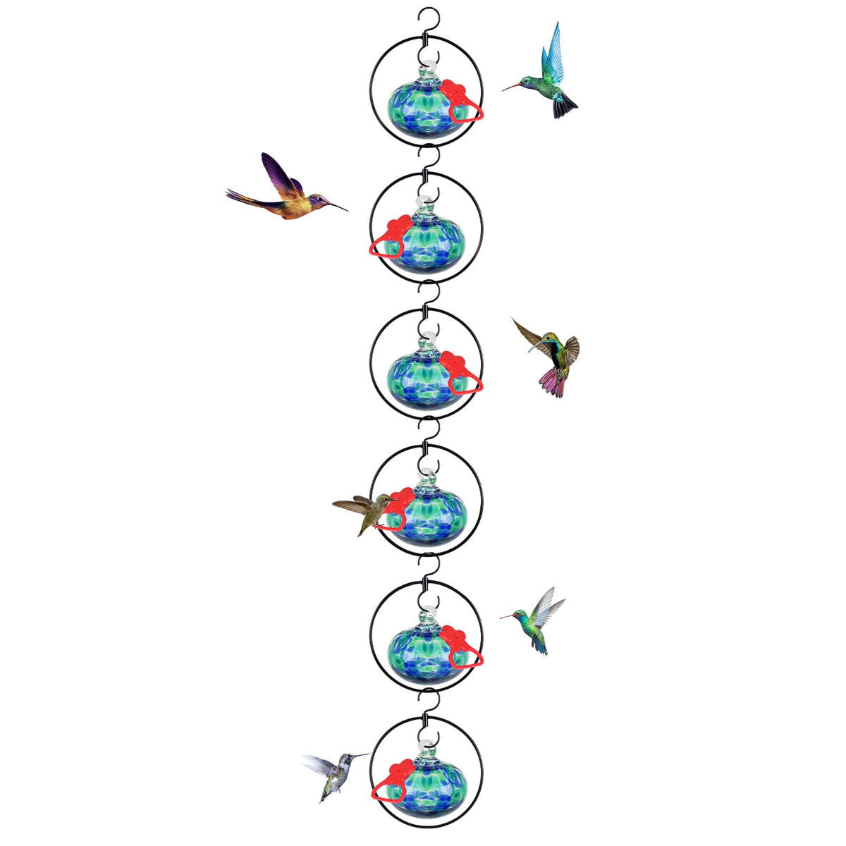 HEADAK LIFE 6 Pack Hummingbird Feeders front view in blue-green