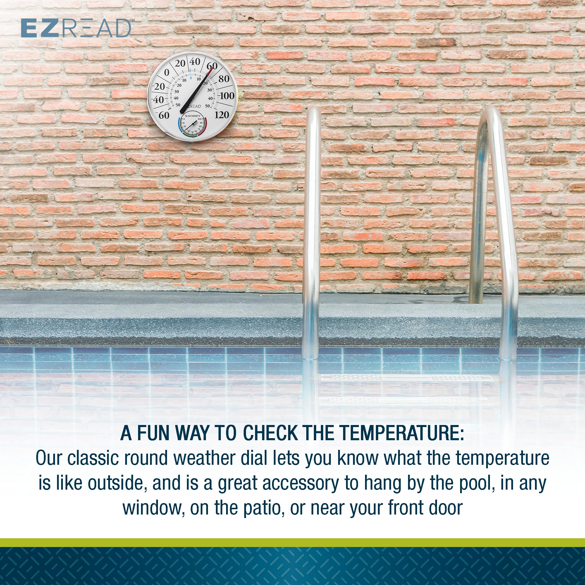Headwind EZREAD Dial Thermometer mounted on a fence in a garden