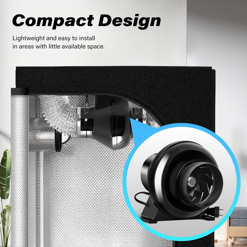 HealSmart 4 Inch Exhaust Inline Duct Fan displayed with specifications