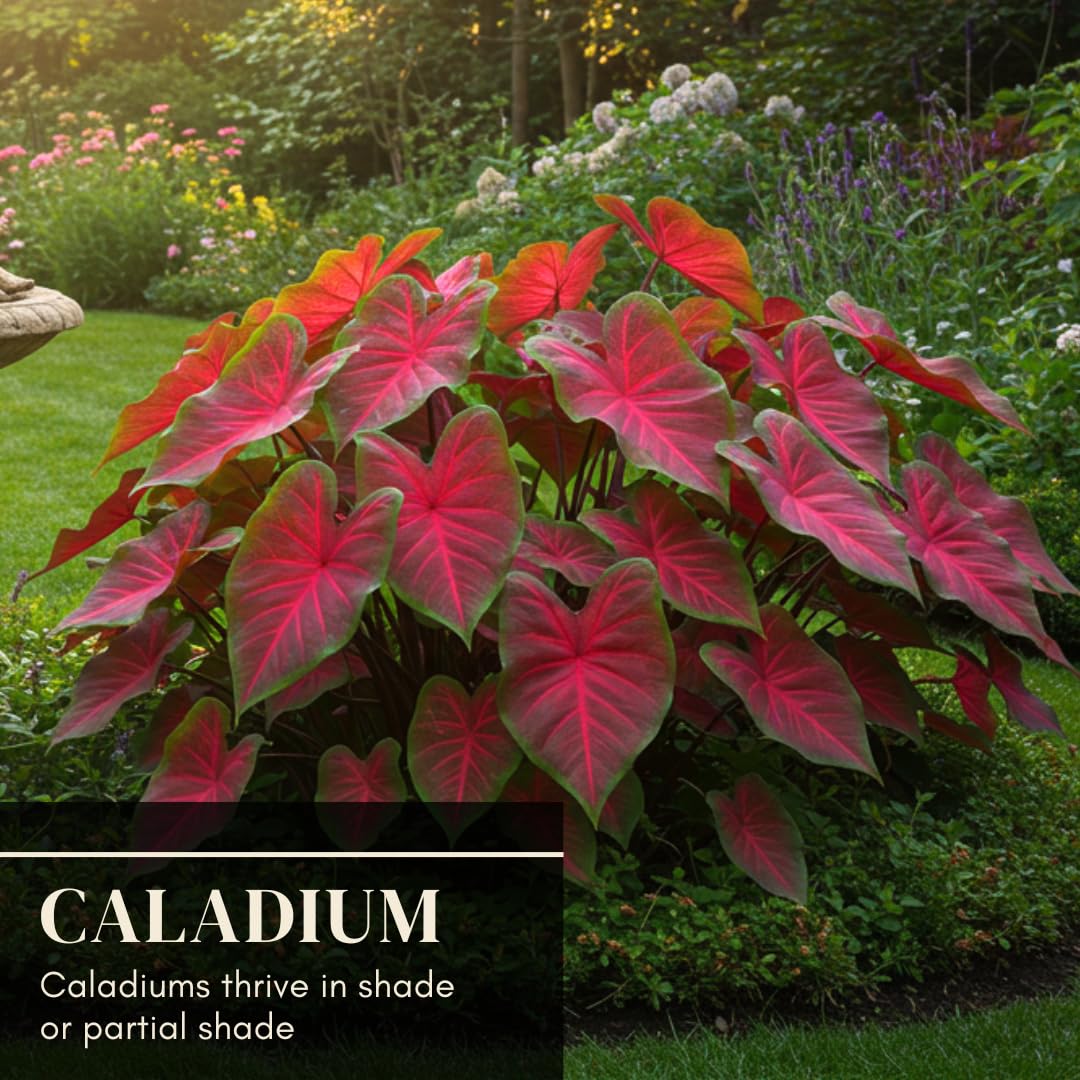 Healthy caladium plant with lush foliage
