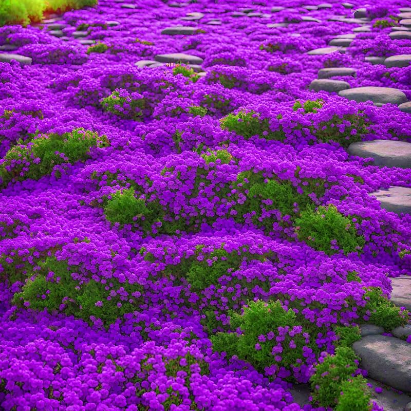 Healthy creeping thyme plants growing in garden