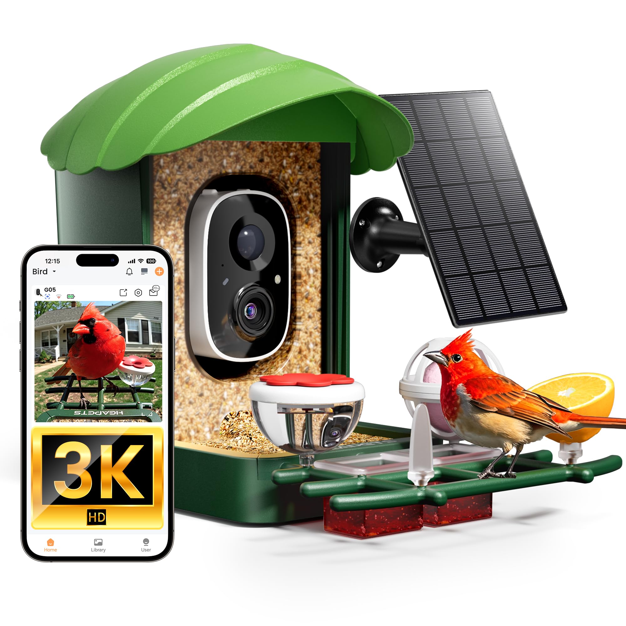 HEAPETS Smart Bird Feeder with camera and solar panel, front view