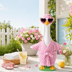 Heart-shaped sunglasses for garden goose