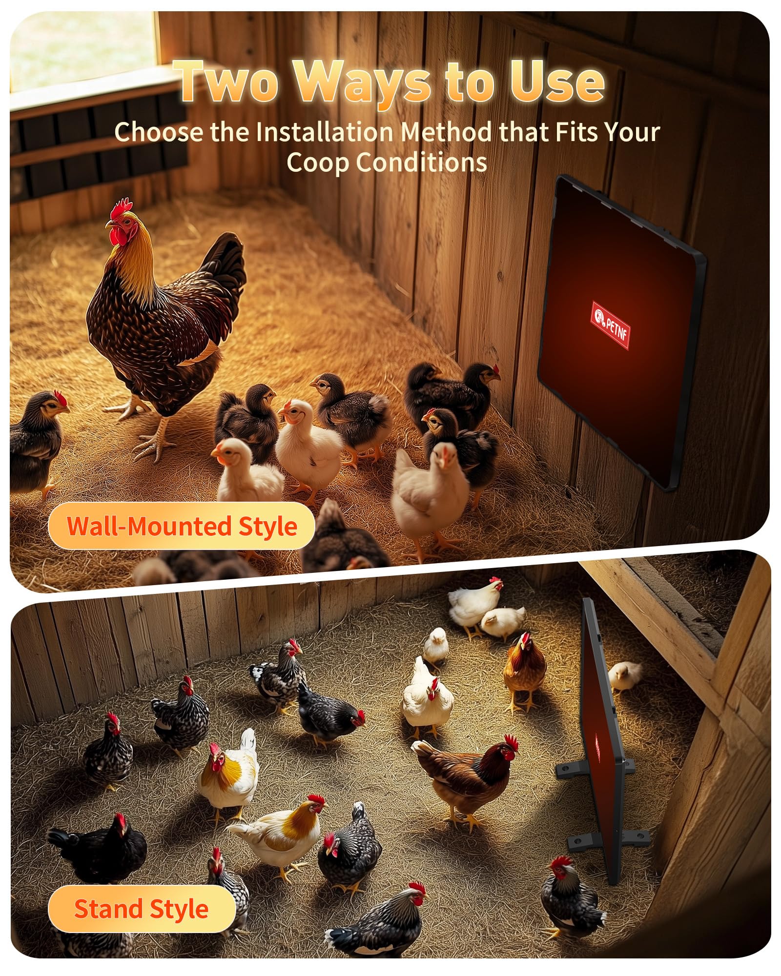 Heat-sensitive sticker on PETNF Chicken Coop Heater