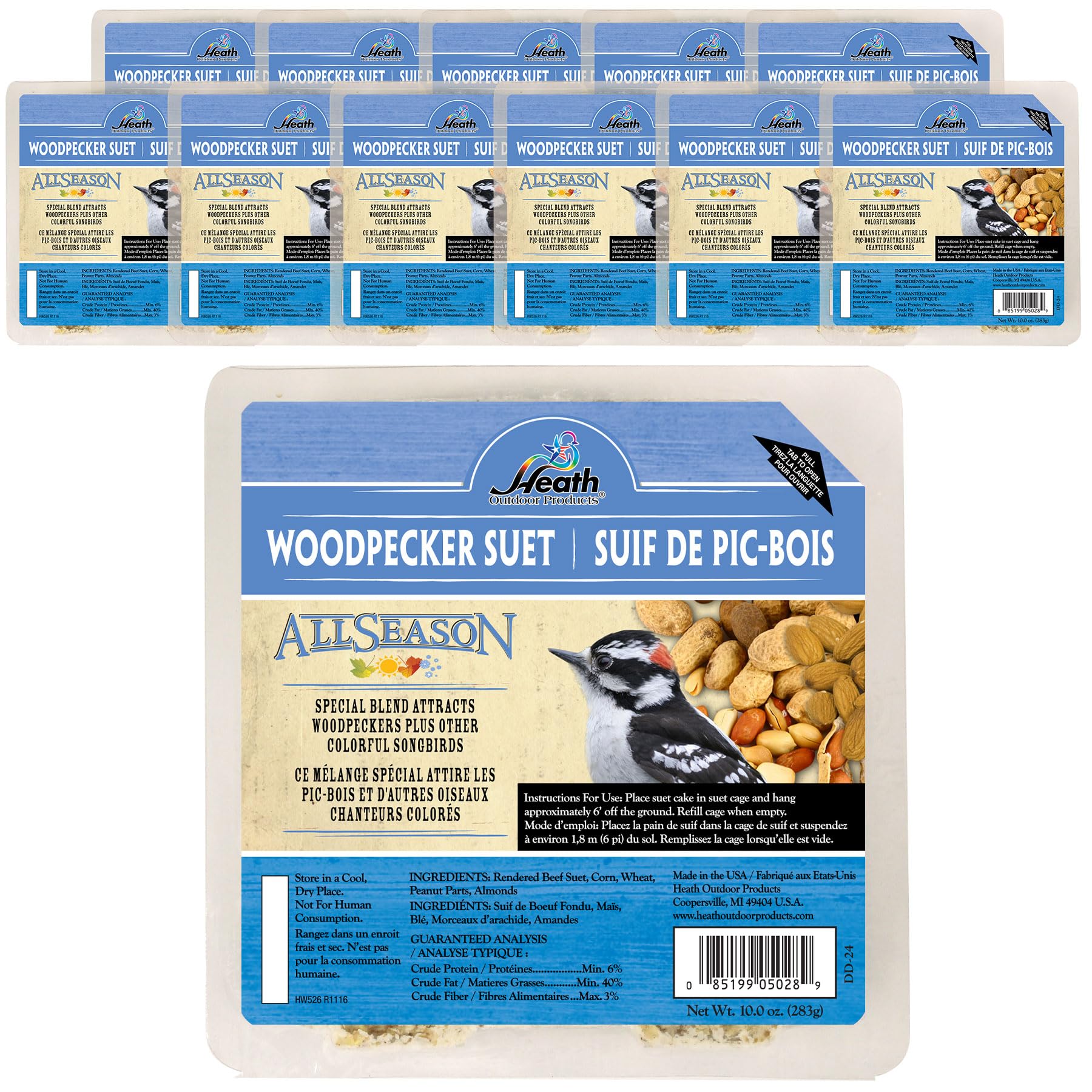 Heath Woodpecker Suet Cake 10oz pack of 12 front view