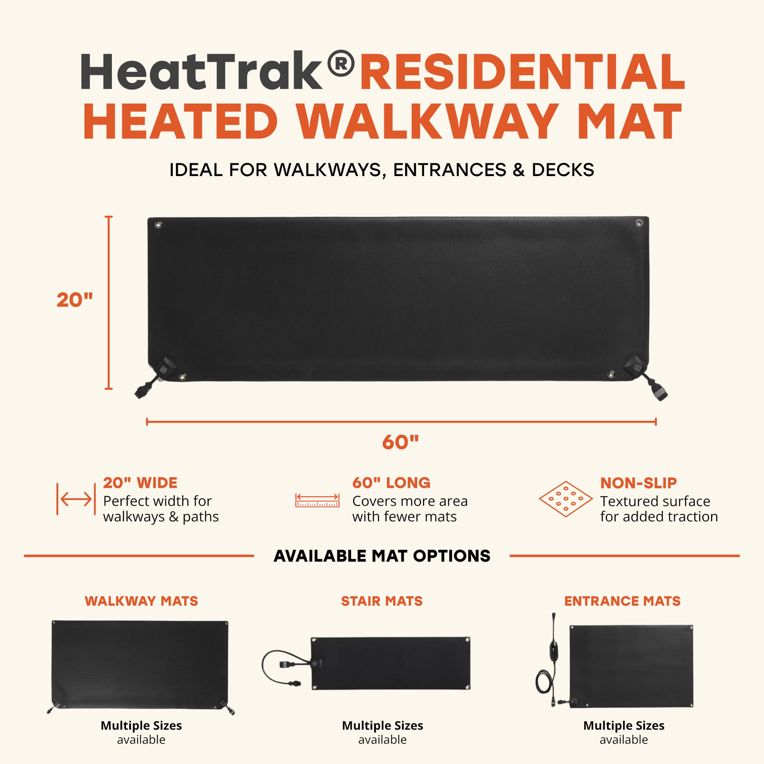 HeatTrak Heated Snow Melting Mat 20" x 60" in use on walkway