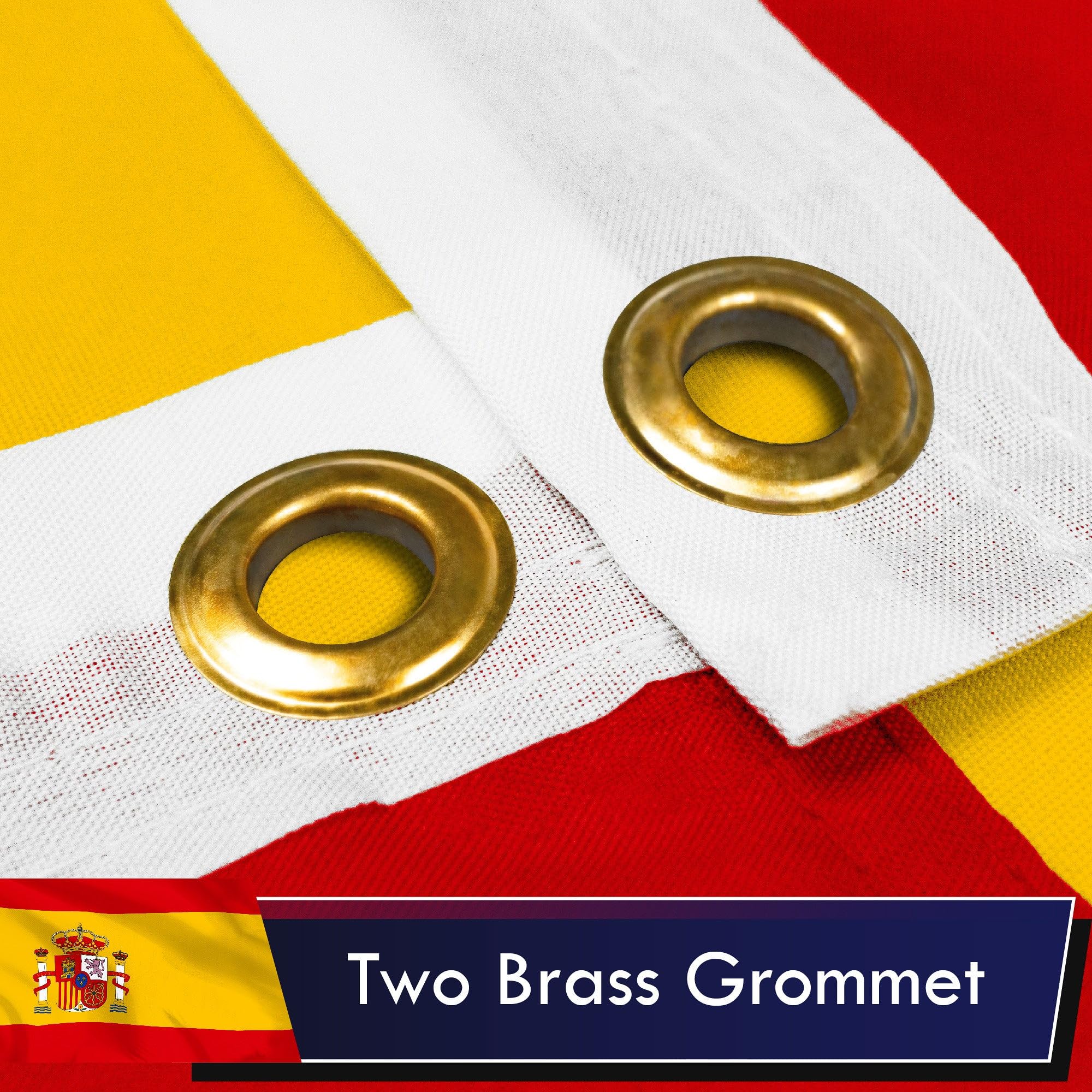 Heavy-duty brass grommet on G128 Spain Flag