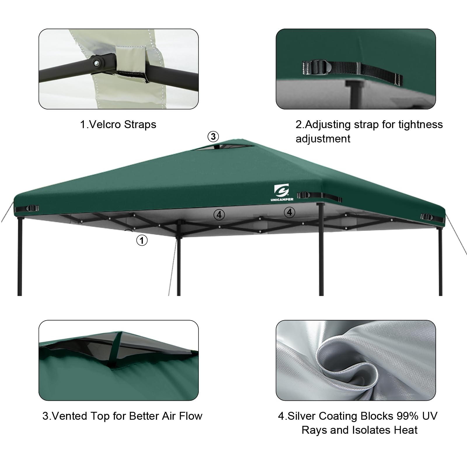 Heavy-duty fabric of UNICAMPER 10x10 canopy top