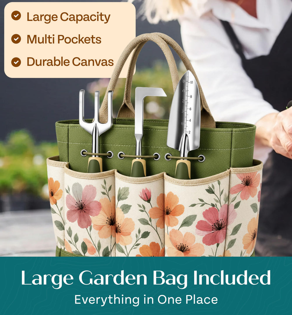 Heavy duty garden bag from Craft911 holding multiple gardening tools