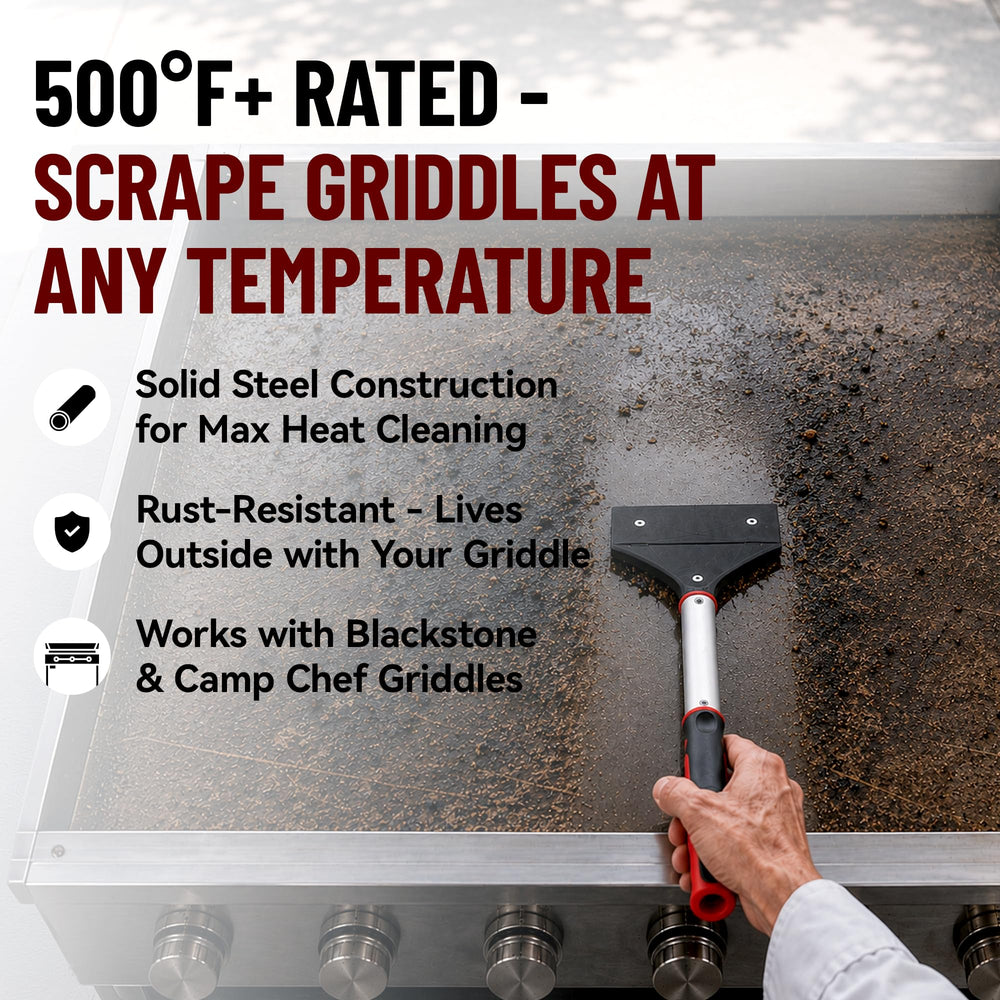 Heavy Duty Griddle Scraper back view showing solid aluminum body