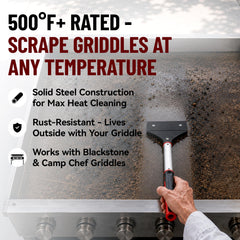 Heavy Duty Griddle Scraper back view showing solid aluminum body