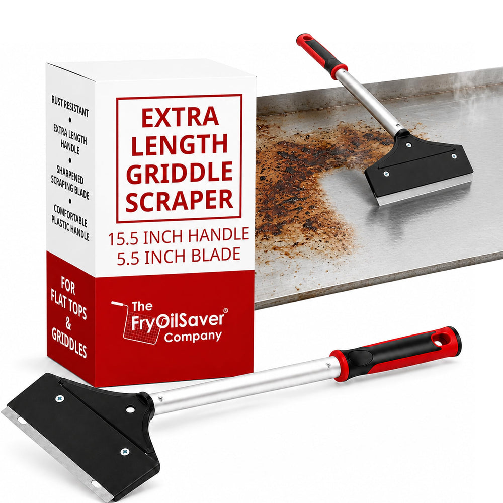 Heavy Duty Griddle Scraper front view with long handle