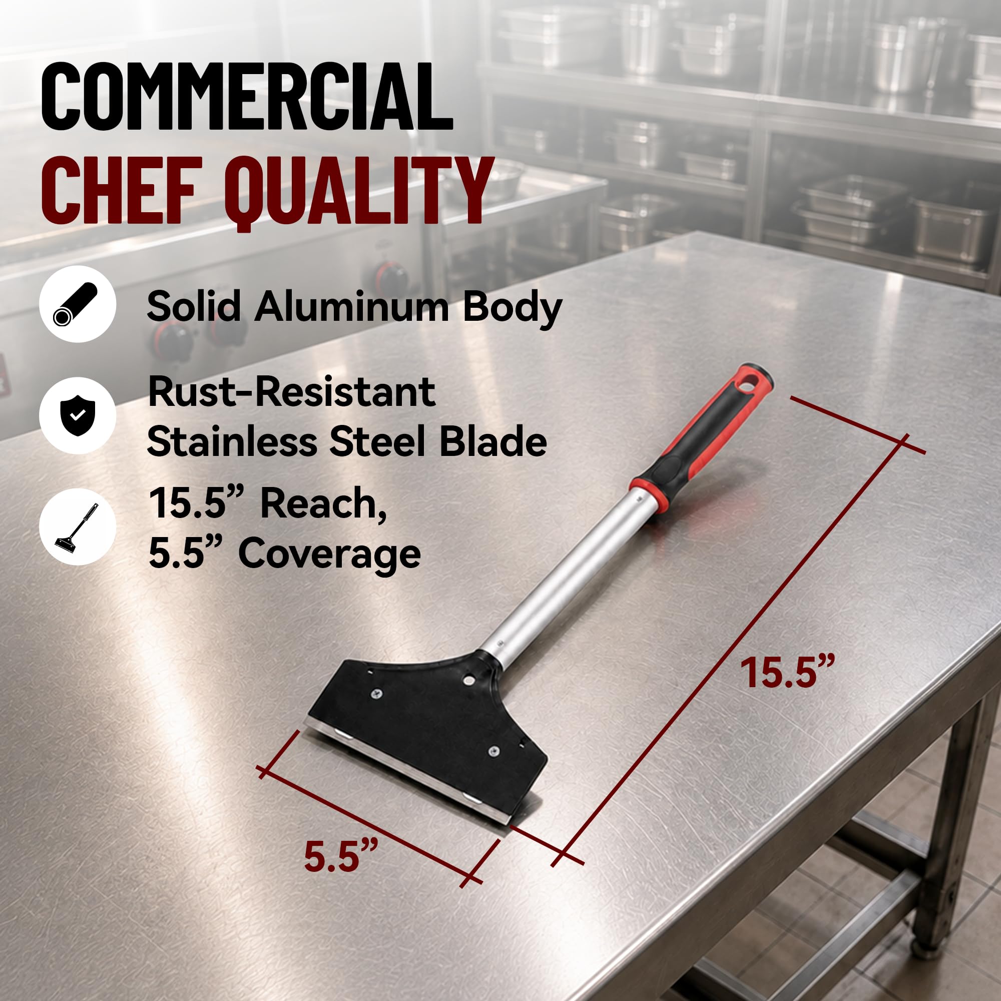 Heavy Duty Griddle Scraper with replaceable blade feature