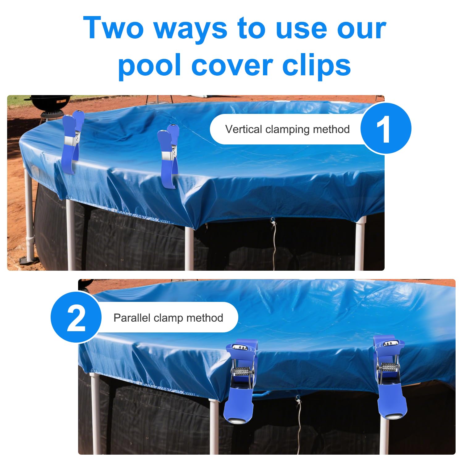 Heavy-duty spring grip feature of pool cover clips