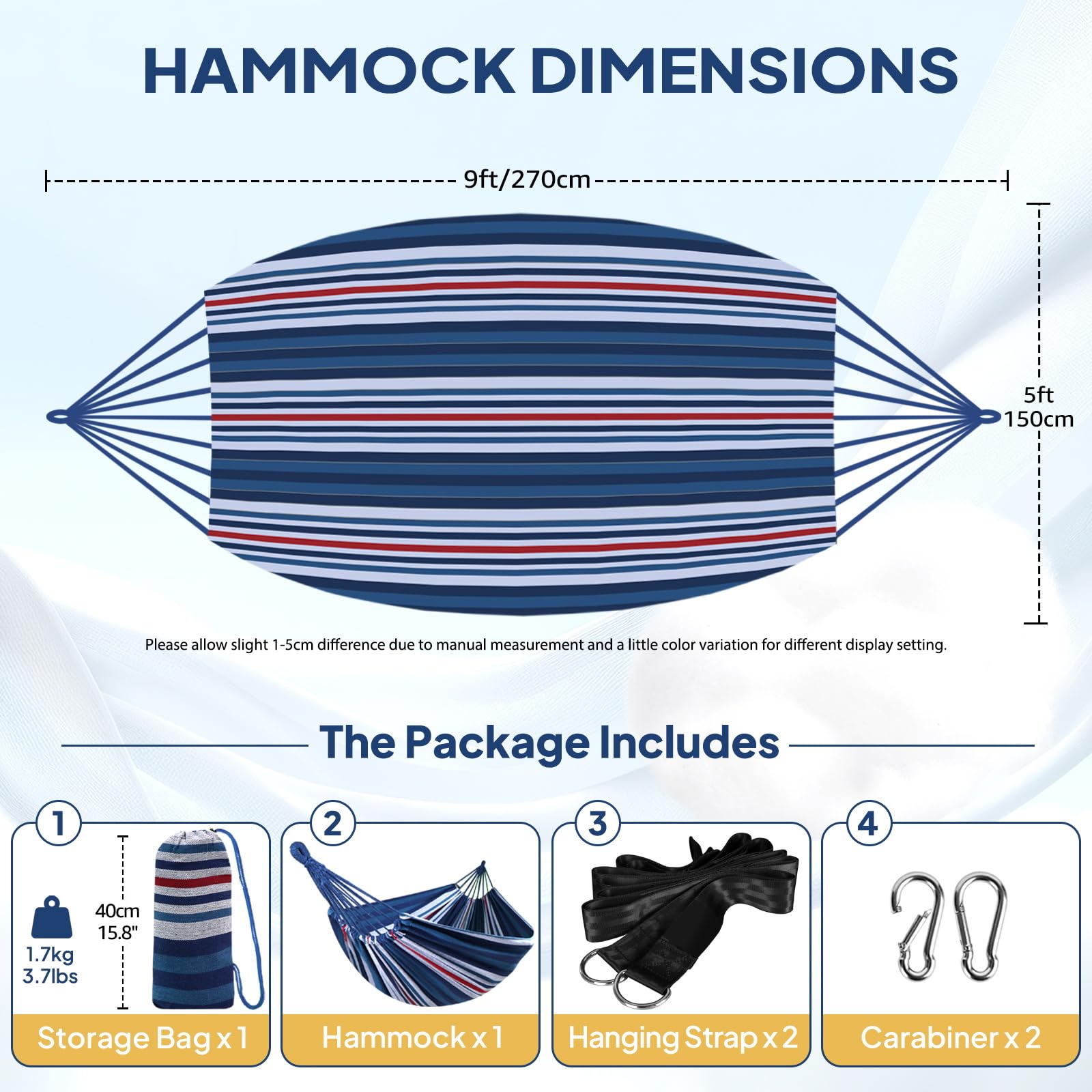 Heavy-duty tree-friendly straps with carabiners for hammock setup