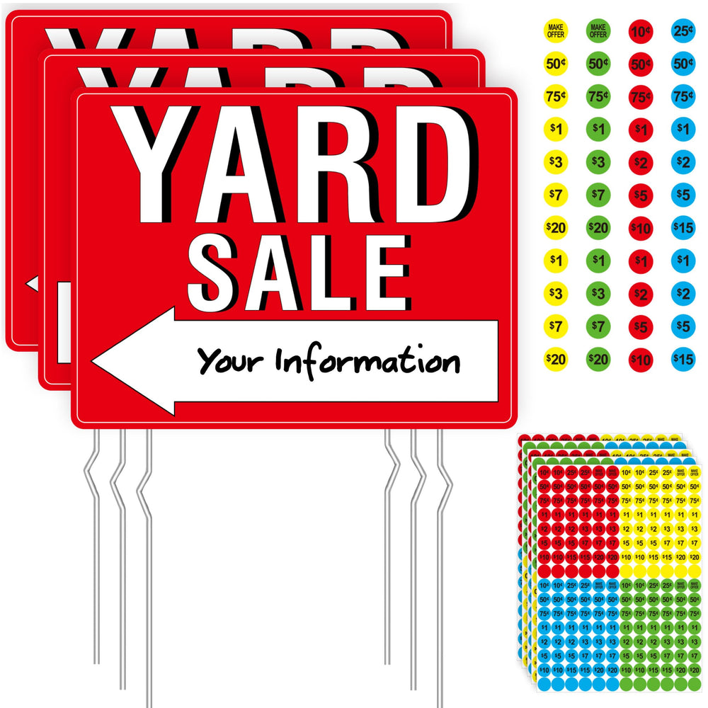Hebayy yard sale sign front view with bright colours