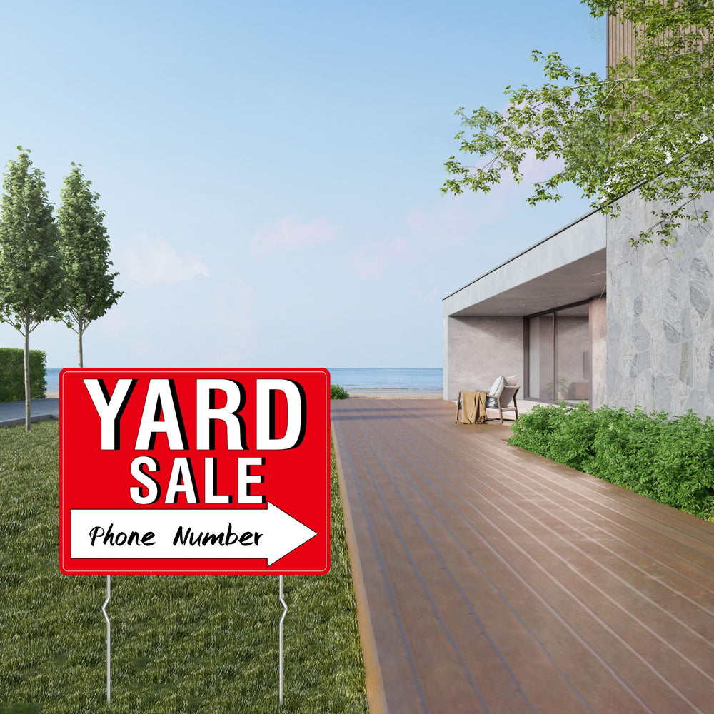 Hebayy yard sale sign package showing contents