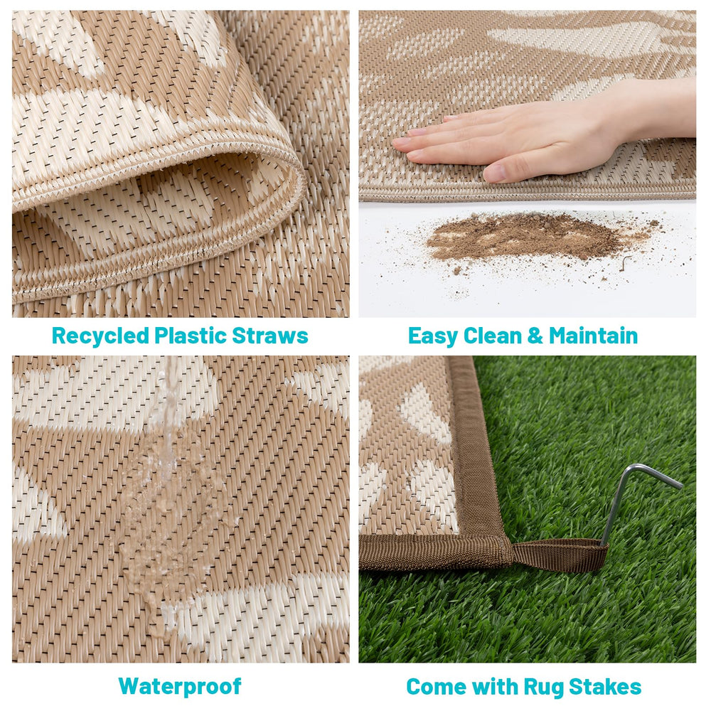 HEBE 6'x9' outdoor rug with corner loops and stakes