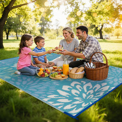 HEBE 6'x9' reversible outdoor rug side view showcasing both patterns