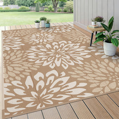 HEBE 6'x9' waterproof outdoor rug front view with floral pattern