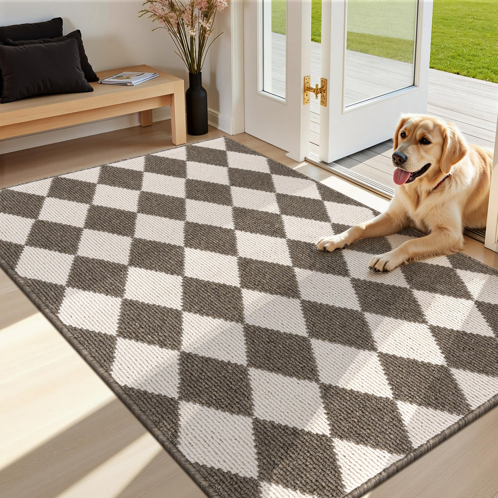 HEBE Indoor Door Mat 32x48 brown checkered front view