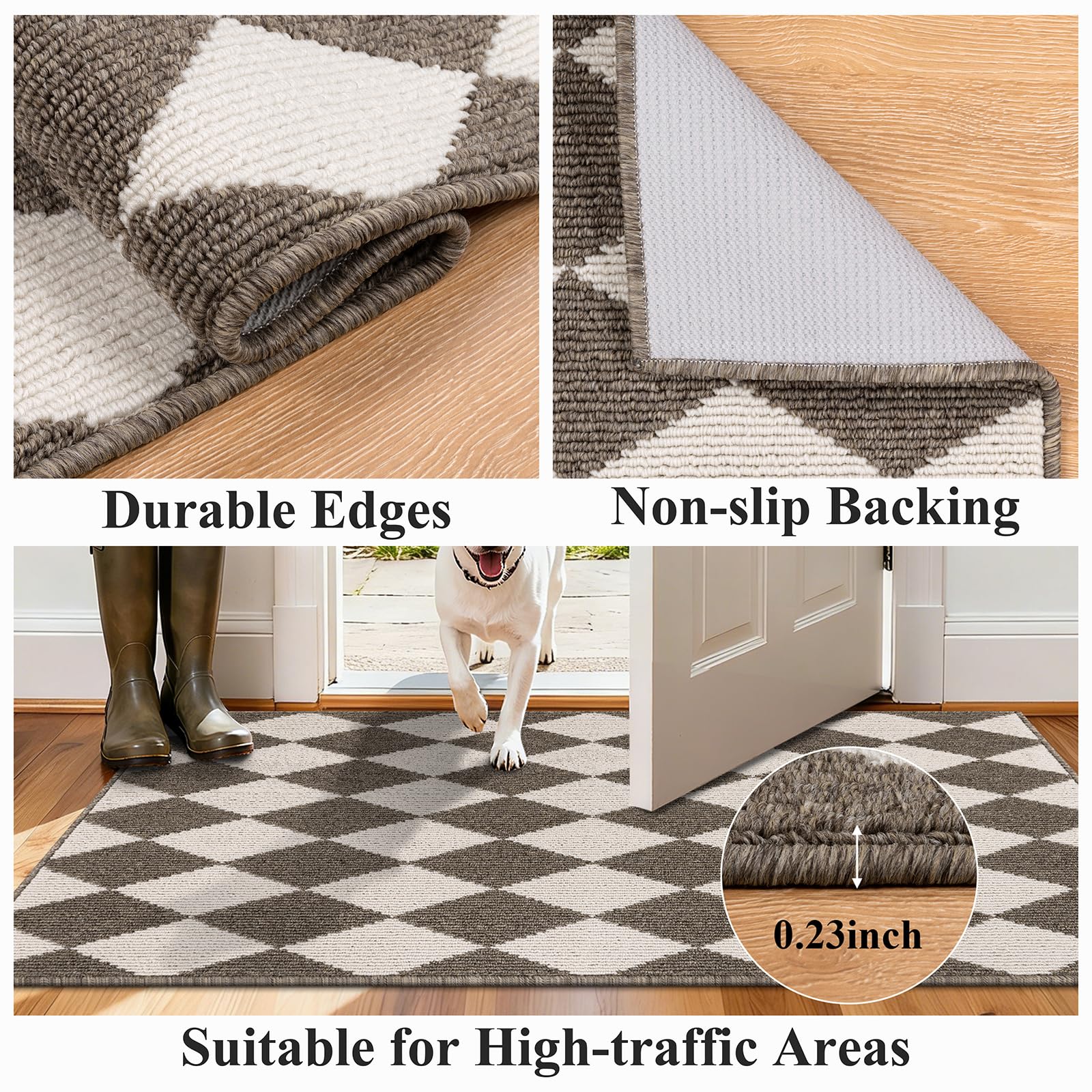 HEBE Indoor Door Mat 32x48 brown checkered in kitchen