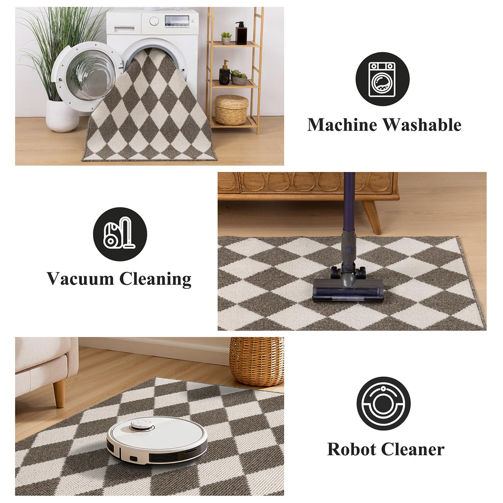 HEBE Indoor Door Mat 32x48 brown checkered on hardwood floor