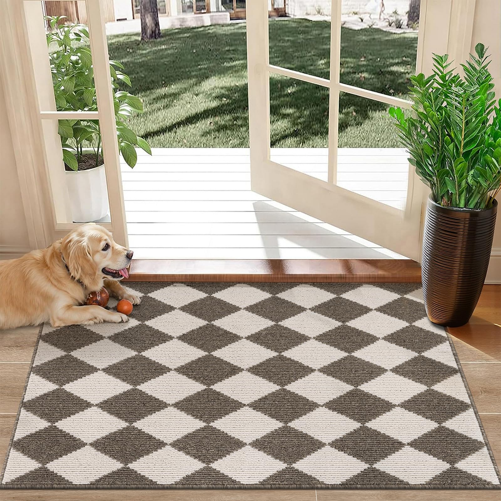 HEBE Indoor Door Mat 32x48 brown checkered packaging