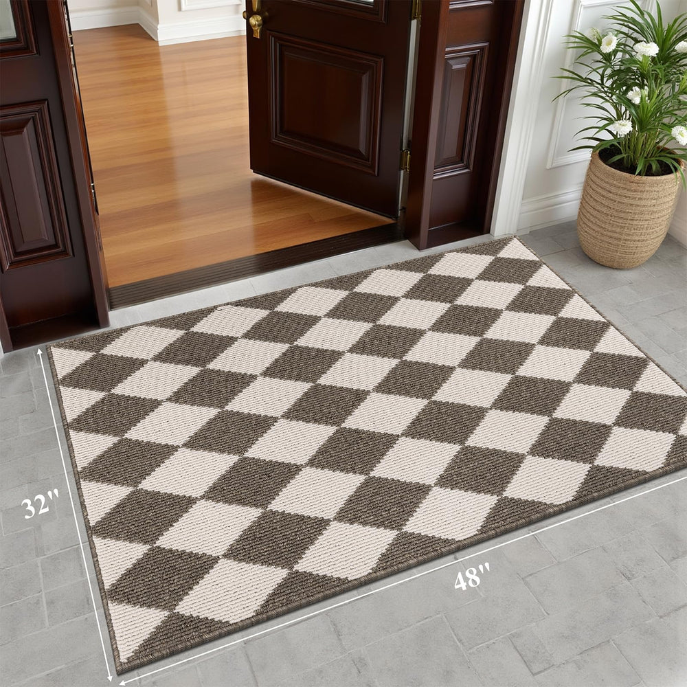 HEBE Indoor Door Mat 32x48 brown checkered side view