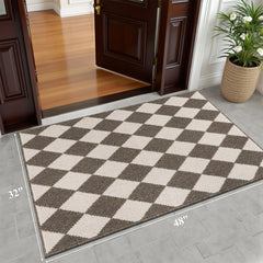 HEBE Indoor Door Mat 32x48 brown checkered side view