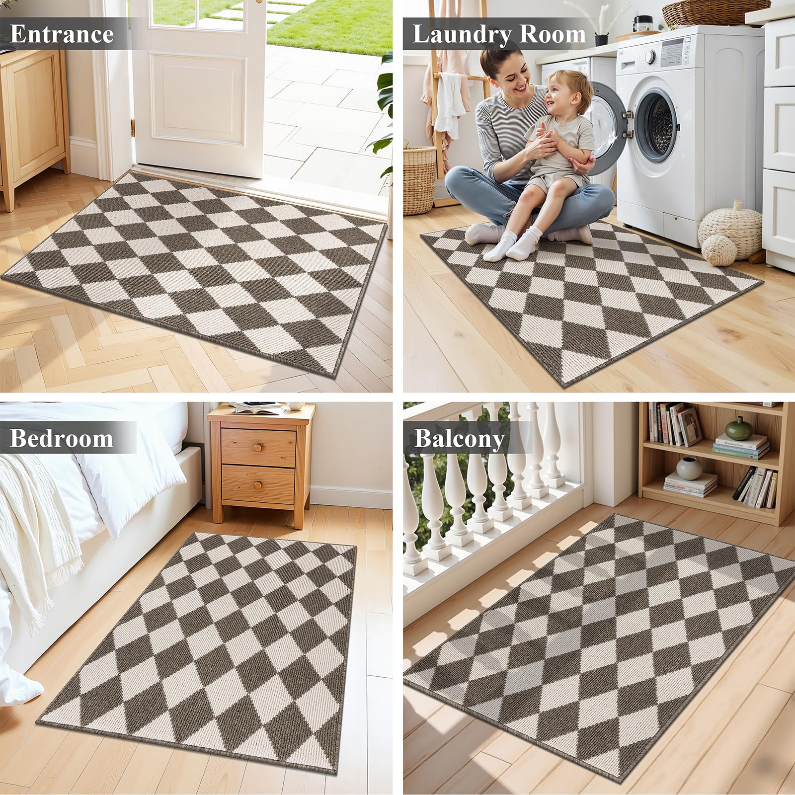 HEBE Indoor Door Mat 32x48 brown checkered with door open